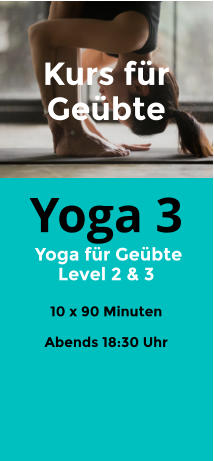 Yoga 3  Yoga für Geübte Level 2 & 3  10 x 90 Minuten  Abends 18:30 Uhr   Kurs für Geübte
